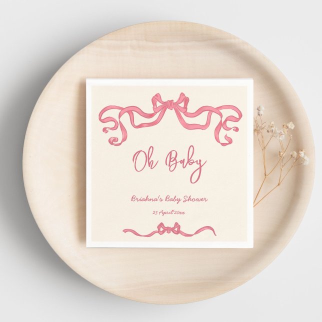Guardanapo De Papel Chá de fraldas de esboço do arco de fita rosa (Pink ribbon bow scribble sketch baby shower template napkins personalized tableware decor vinatage)