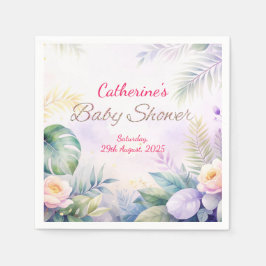 Guardanapo De Papel Chá de fraldas de Flores Tropicais de Data e Nome 