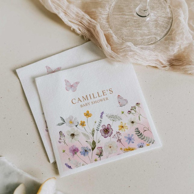 Guardanapo De Papel Chá de fraldas de Garden Girl (Butterfly and wildflower girl baby shower napkins)