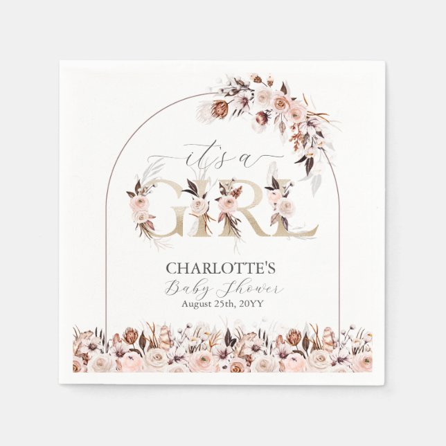 Guardanapo De Papel Chá de fraldas de Garota Floral Rosa Boho Terracot (Frente)