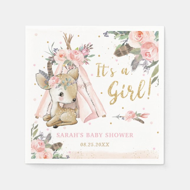 Guardanapo De Papel Chá de fraldas de Garota Tribal do Woodland Deer B (Frente)