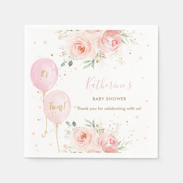 Guardanapo De Papel Chá de fraldas de Garotas Gêmeas Florais, Rosa Chi (Frente)