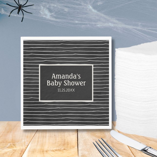 Guardanapo De Papel Chá de fraldas de Halloween das Linhas Negras (Black Lines Halloween Baby Shower Napkins)