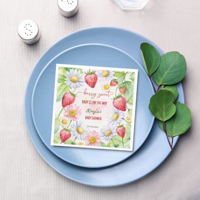 Guardanapo De Papel Chá de fraldas de morango doce de berço impresso (Berry sweet summer garden strawberry baby shower personalized decor monogram printed napkins templat)