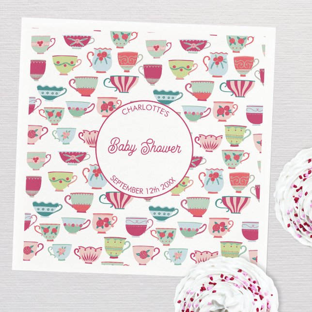 Guardanapo De Papel Chá de fraldas de Partido do Chá Retroativo Person (Modern retro teacup baby shower tea party personalized paper napkins)