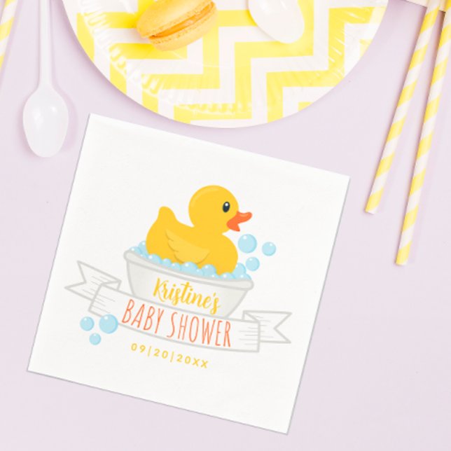Guardanapo De Papel Chá de fraldas De Pato De Borracha Nápoles - Bolas (Rubber ducky blue and yellow Baby Shower Napkins)