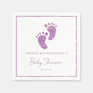 Guardanapo De Papel Chá de fraldas de Pés-Bebê com Glitter Roxo Person