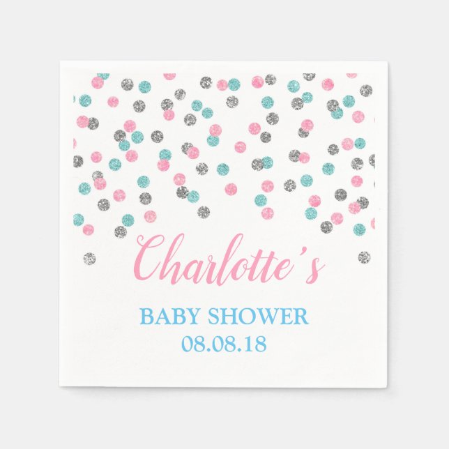 Guardanapo De Papel Chá de fraldas de Pontos Azuis de Prata Rosa Nápol (Frente)