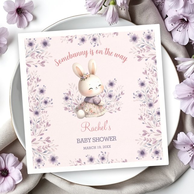 Guardanapo De Papel Chá de fraldas de Primavera Floral Rosa Bunny (Bunny Pink Purple Floral Spring Girl Baby Shower Napkins)