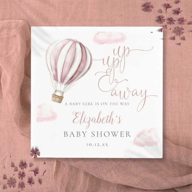 Guardanapo De Papel Chá de fraldas De Rapariga De Ar Quente Rosa (Up And Away Pink Hot Air Balloon Girl Baby Shower Napkins)