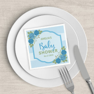 Guardanapo De Papel Chá de fraldas de Rosas e faixas azuis