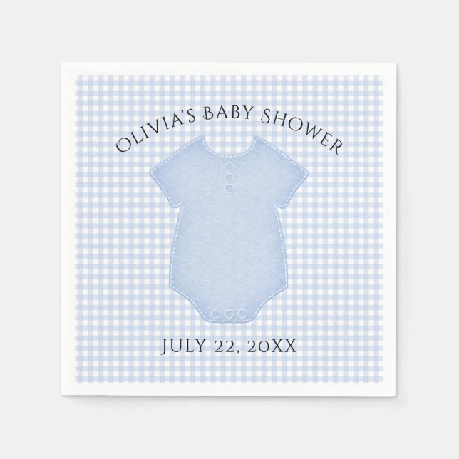 Guardanapo De Papel Chá de fraldas de roupa de bebê Blue Gingham Baby  (Frente)