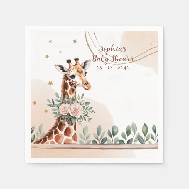 Guardanapo De Papel Chá de fraldas de Safari Floral Rosa (Frente)