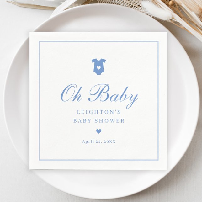 Guardanapo De Papel Chá de fraldas de Script Azul Elegante (Elegant Blue Oh Baby Script Boys Baby Shower Napkins.)