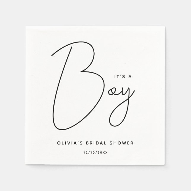 Guardanapo De Papel Chá de fraldas de Script Moderno É Um Menino (Frente)