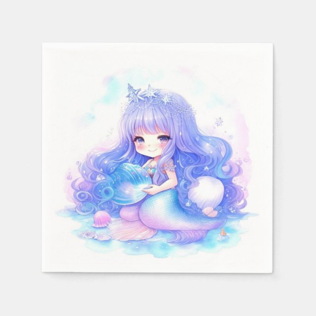 Guardanapo De Papel Chá de fraldas de Sereia de Aquarela (Frente)