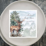 Guardanapo De Papel Chá de fraldas de Stag Florestal de Madeira de Aqu<br><div class="desc">Traga elegância rústica ao seu chá de fraldas com este Chá de fraldas de Napkins, de Floresta de Madeira encantadora. Apresentando uma majestosa faixa de aquarela com galhos graciosos, cercada por uma serena floresta florestal de pinheiros e paisagem de montanha enevoada, esta design capta a beleza pacífica da natureza. Colocado...</div>