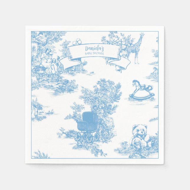 Guardanapo De Papel Chá de fraldas de Toile de Jouy Azul e Branco (Frente)