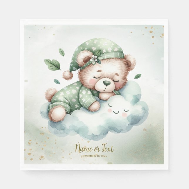 Guardanapo De Papel Chá de fraldas de Urso Verde com Urso de Folha Dor (Frente)