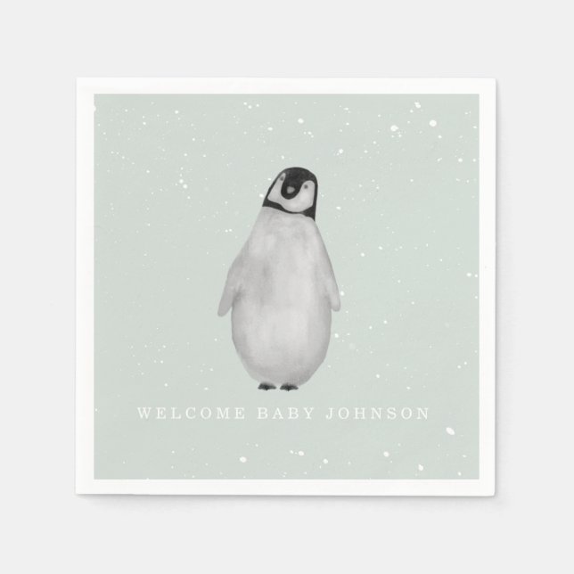 Guardanapo De Papel Chá de fraldas do Baby Penguin Blue Winter Boy (Frente)
