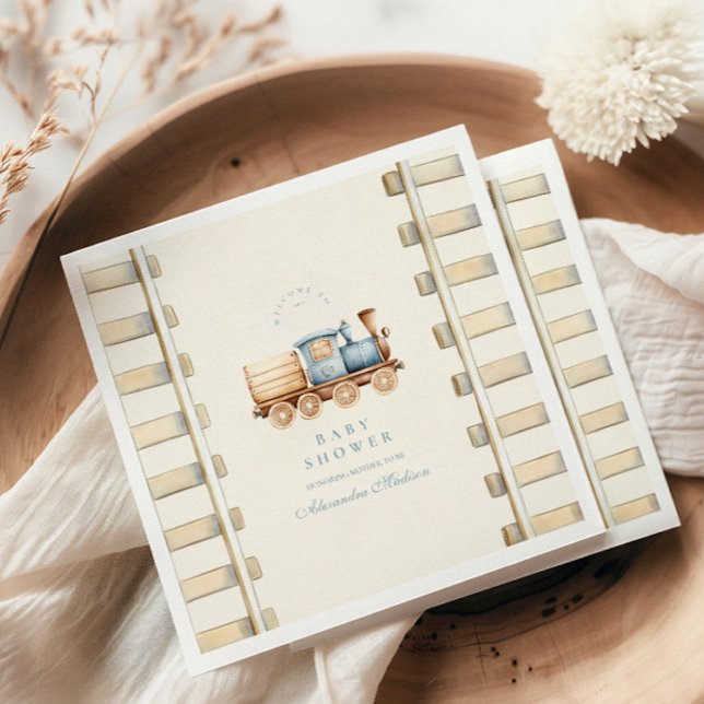 Guardanapo De Papel Chá de fraldas do comboio com aquarela azul (Criador carregado)