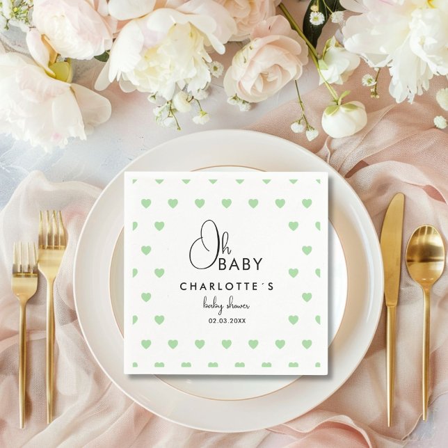 Guardanapo De Papel Chá de fraldas do padrão cardíaco (Heart Pattern Baby Shower Napkins with your name and date.)