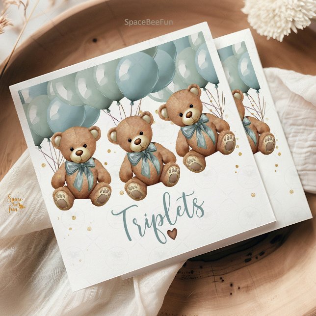 Guardanapo De Papel Chá de fraldas do Urso de Teddy é TRIPLETS (teddy bear baby shower napkins, triplets baby shower decor, its triplets party napkins, cute bear ba)
