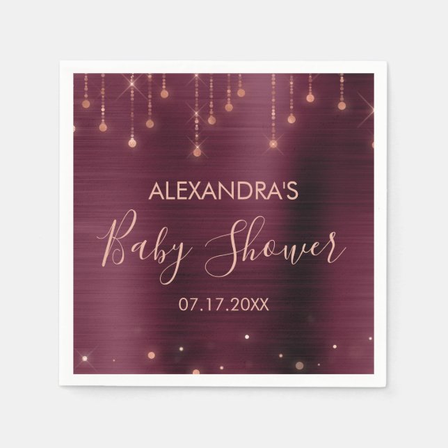 Guardanapo De Papel Chá de fraldas Dourado de Borgonha e Rosa (Frente)