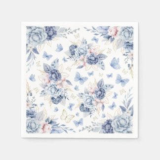 Guardanapo De Papel Chá de fraldas Dourado e azul de borboleta
