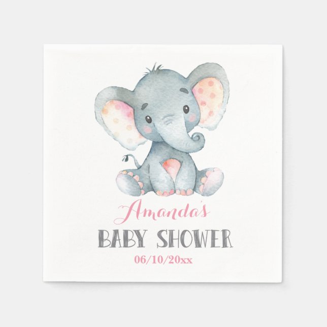 Guardanapo De Papel Chá de fraldas Elefante Rosa Napkins (Frente)