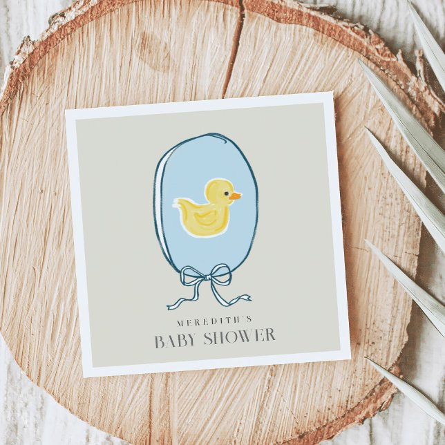 Guardanapo De Papel Chá de fraldas Elegante de Fita Ducky (Elegant meets cute rubber ducky Baby Shower napkins featuring a yellow ducky framed in a blue ribbon)