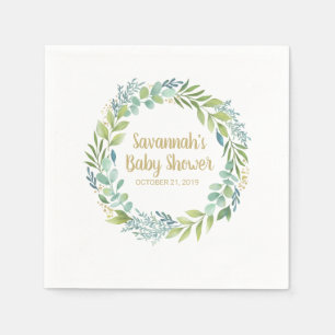 Guardanapo De Papel Chá de fraldas Eucalyptus Greenery Wreath Monogram