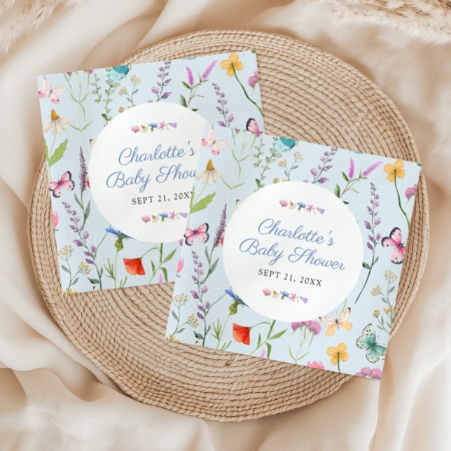 Guardanapo De Papel Chá de fraldas Floral Blue Boy (Wildflower Floral Blue Boy Baby Shower Napkins)