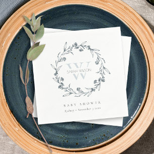 Guardanapo De Papel Chá de fraldas Floral Laurel Wreath Monograma Ele