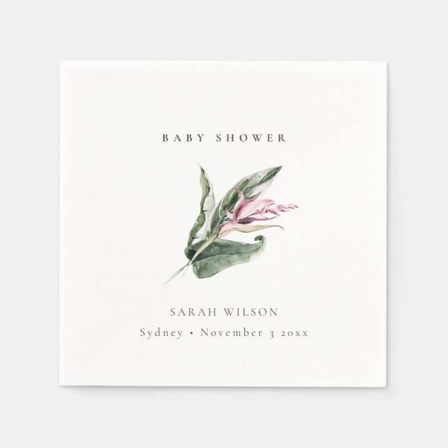 Guardanapo De Papel Chá de fraldas Floral Mínimo Tropical Rosa com Fol (Frente)