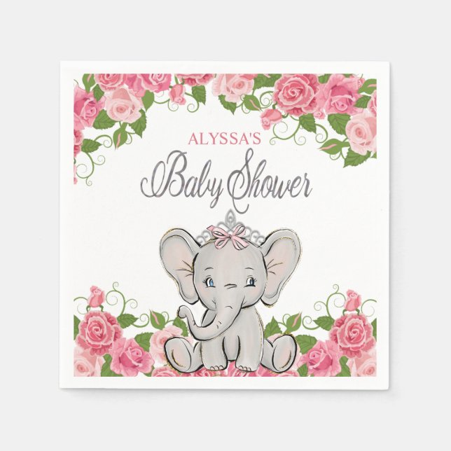 Guardanapo De Papel Chá de fraldas Floral Rosa-Rosa Princesa Elefante (Frente)