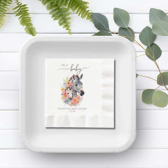 Guardanapo De Papel Chá de fraldas Floral Selgle Safari Zebra (Jungle Safari Zebra Floral Baby Shower Napkins)
