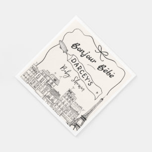 Guardanapo De Papel Chá de fraldas Francês Bonjour Drawn de Mão Bem-vi
