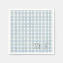 Chá de fraldas Gingham Azul Napkin