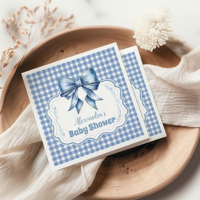 Guardanapo De Papel Chá de fraldas Gingham com fita Arco azul-esbranqu (Criador carregado)