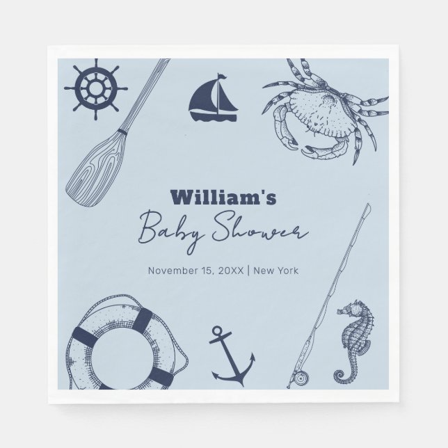 Guardanapo De Papel Chá de fraldas marinho Azul Moderno Elegante de Pe (Frente)