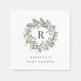 Guardanapo De Papel Chá de fraldas Monograma Greenery Wreath