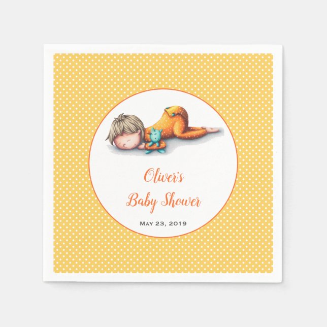 Guardanapo De Papel Chá de fraldas Neutro Simples Amarelo Dormindo (Frente)