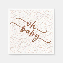 Guardanapo De Papel chá de fraldas "Oh Baby" Brown Script & Beige Dots