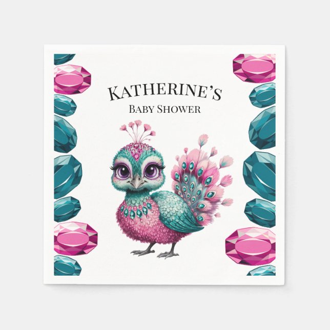 Guardanapo De Papel Chá de fraldas Pavão-de-Pavão-de-Joel-Rosa e-Teal (Frente)