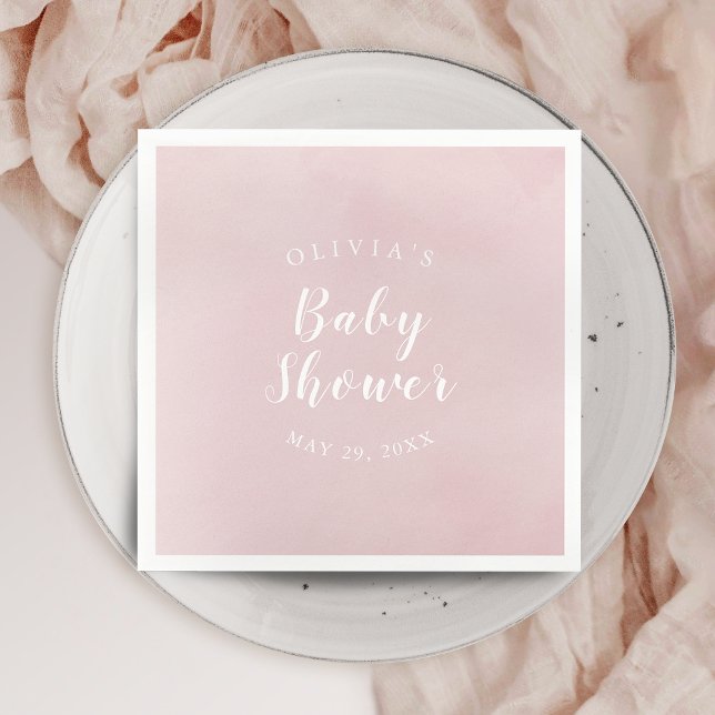 Guardanapo De Papel Chá de fraldas personalizado de cor d'água embutid (Personalized Blush Watercolor Baby Shower Napkins)