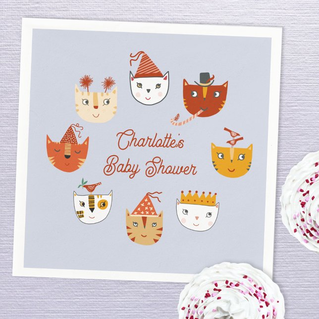 Guardanapo De Papel Chá de fraldas Personalizado de Gato Gato Gato (Personalized cute kitty cat baby shower paper napkin)