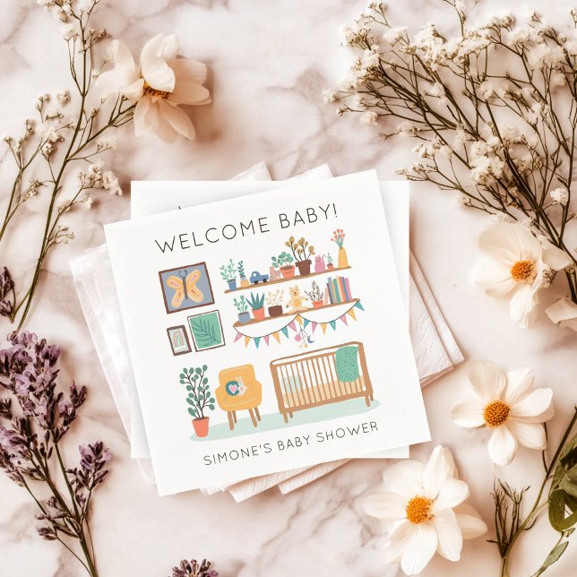 Guardanapo De Papel Chá de fraldas PERSONALIZADO de Ilustração do Nurs (Cute Nursery Illustration CUSTOM BABY SHOWER Napkins
)