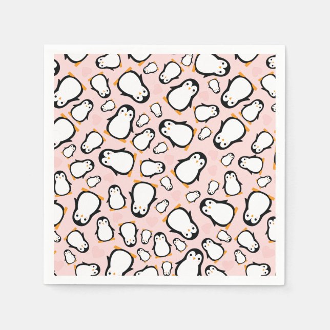 Guardanapo De Papel Chá de fraldas Pinguim Bonito Menina Rosa (Frente)