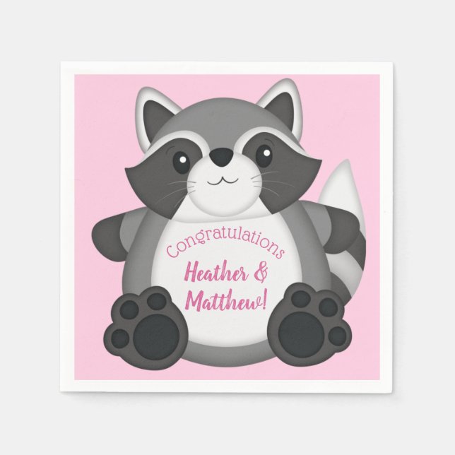 Guardanapo De Papel Chá de fraldas Raccoon Rosa (Frente)